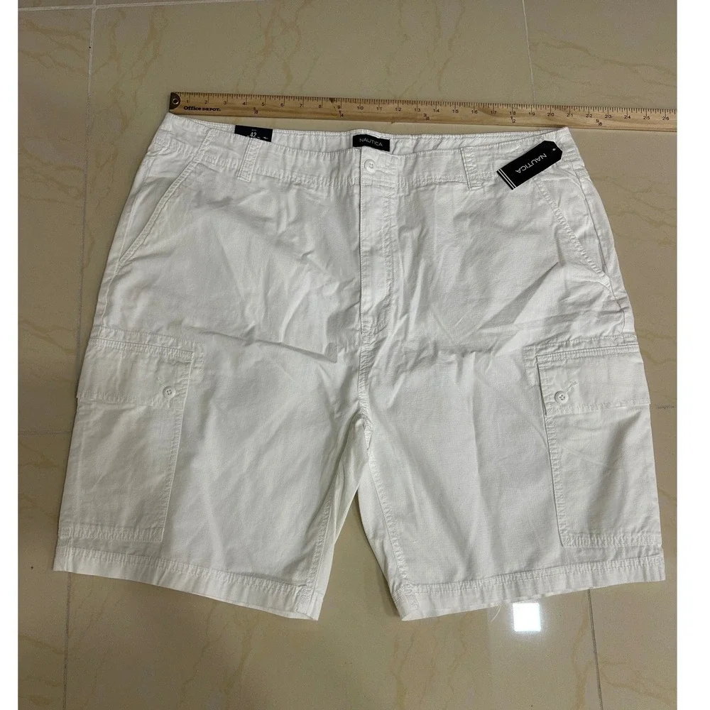 Nautica Cargo Shorts Mens 42 White New Cotton Casual Outdoor Summer Pocketed‎